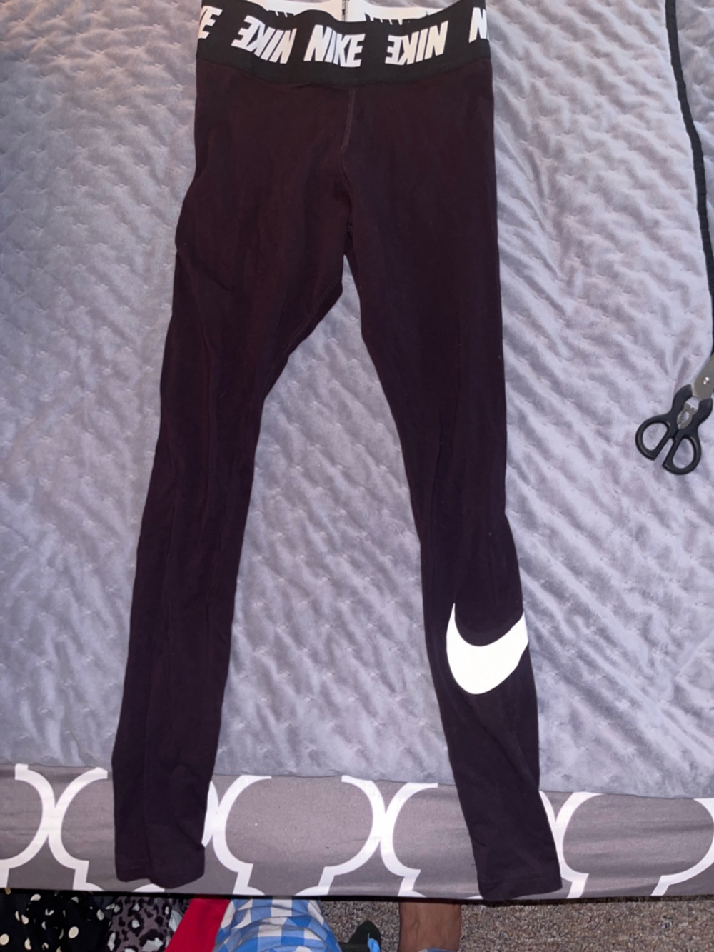 Nike Black Kids Leggings with White Swoosh and Branded Waistband